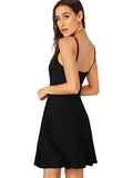 Women's Adjustable Spaghetti Straps V Neck Flared Cami Slip Dress | Women's Club Dresses