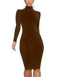 Women's Casual Long Sleeve Bodycon Sexy Turtleneck Midi Club Party Pencil Dresses