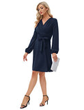 Women Ruched Dress Long Sleeve V-Neck Defined Waist Flared A-Line Dress