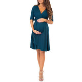 Mother Bee Maternity Women's Knee Length Wrap Dress with Belt for Baby Shower or Casual Wear | Women's Casual Dresses