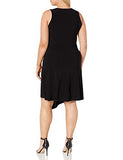 Women's Plus Size Sleeveless Assymetrical Fauxwrap Dress with Foldover Collar