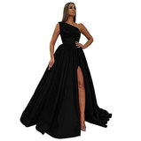 Women One Shoulder Prom A Line Dress with Slit Long Satin Formal Evening Dresses Party Gowns