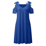 Women Casual V Neck Summer Printed Off The Shoulder Dress Beach Sundress Lace Shoulder Strap Dresses Sleeveless Flowy | Original Brand