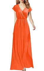 Orange Women Cap Sleeve Loose Plain Pockets Maxi Casual Formal Long Dresses - REPHYLLIS | Women's Formal Dresses