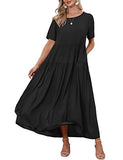 Black Dresses Casual Plus Size Bohemian Short Sleeve Floral Long Maxi Summer Beach Swing Dress/Pockets - YESNO | Women's Casual Dresses