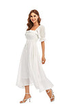 Women Vintage Elastic Square Neck Ruffled Half Sleeve Summer Backless Beach Flowy Maxi Dresses | Women's Casual Dresses