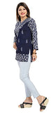 Women Printed Faux Crepe Ladies Short Kurti Tunic Top 3/4 Sleeves Shirt Dress MI518