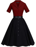 GownTown 1950 Women Dress Midi Shirt Dress Cocktail Dress with Belt