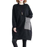 Women Casual Baggy Pullover Dress with Black and White Striped Pocket GA1271 A