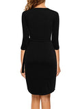 Women's Classic 4-Mar Sleeve V Neck Sheath Casual Party Work Faux Black Wrap Dress | Women's Work Dresses