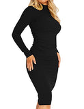 Women's Ribbed Basic Casual Midi Dress Long Sleeve Bodycon Ruched Club Dresses