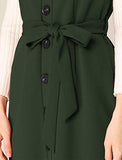 Women's Jumper Dress Button Front Tie Waist Stretchy Suspender Pinafore Overalls