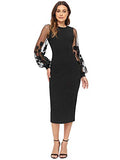 Women's Elegant Mesh Contrast Long Bishop Sleeve Bodycon Pencil Dress | Women's Formal Dresses