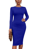 Women's Sexy Bodycon Ruched Long Sleeve Basic Midi Club Party Pencil Dresses | Women's Casual Dresses