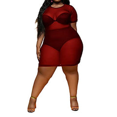 Summer Dresses for Women, Ladies's Sheer Mesh Swimsuit Plus Size Short Sleeve Dress Casual Sexy Night Party Elegant UK Size | Women's Cocktail Dresses