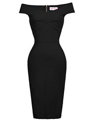 Belle Poque Women's 50s Pleated Off Shoulder Pencil Cocktail Dress 14 Colors 387 | Women's Cocktail Dresses