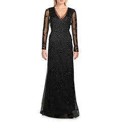 Adrianna Papell Women's Beaded Swirl Long Dress