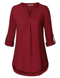 Wine Women's Casual Chiffon V Neck 3/4 Sleeve Blouse Tops - Timeson | Women's Tops and Blouses