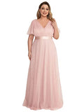 Women's Double V-Neck Empire Waist Front Wrap Plus Size Evening Dress 7962-PZ | Women's Formal Dresses