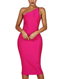 Women's One Shoulder Bandage Evening Midi Cocktail Party Dress