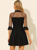 Women's Cocktail Dresses 3/4 Sleeves Keyhole Neck Mesh Sheer Party A-Line Dress | Original Brand | Women's Cocktail Dresses
