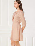 Women's 3/4 Sleeve Elastic Waist A-line Ruffle V Neck Shiny Heart Print Chiffon Dress