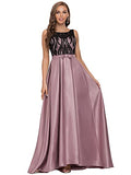 Women's Maxi Sleeveless A-line Round Neck Lace See-Through Evening Dress 50060