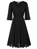 Women's V Neck Lace Short Sleeve Cocktail Dress Cut Out Skater A Line Party Midi Dress | Women's Lace Dresses