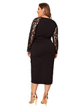 Women's Plus Contrast Lace Sleeve Self Belted Wrap Stretchy Bodycon Pencil Dress | Women's Evening Gowns