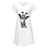 Ladies Casual O-Neck Cotton Linen Giraffe Print Short Sleeve Dress Bodycon Dress Office Wear for Casual Club Cocktail Evening Gowns Work UK Size 8-26 | Women's Work Dresses