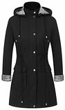 CREATMO US Women's Water-Resistant Trench Coat Long Dresscoat Windbreaker Military Jacket with Reflective Removable Hood