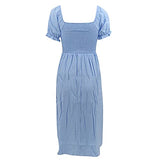 Ladies Summer Casual Short Sleeve O-Neck Solid Dresses Cotton and Line Slim Dress Bodycon Dress Office Wear for Casual Club Cocktail Evening Gowns Work UK Size 8-26 | Women's Work Dresses