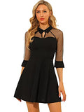 Women's Cocktail Dresses 3/4 Sleeves Keyhole Neck Mesh Sheer Party A-Line Dress | Original Brand | Women's Cocktail Dresses