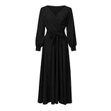 Summer V-Neck Long Sleeve Solid Color Bandage Maternity Elegant Dress Long Skirt UK Size Gift Birthday Christmas Halloween Decor