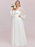 Women's Plus Size Double V-Neck Long Sleeve Floral Embroidery Maxi Wedding Dress - Sara Clothes