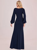 Womens Elegant Long Sleeve Mermaid Floor Length Mother of Bride Dress  - Sara Clothes