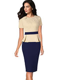 Womens Pleated Crew Neck Peplum Wear To Work Office Sheath Dress Vfshow | Women's Work Dresses