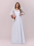 Women's Lace Round Neck Long Sleeve Simple Chiffon Wedding Dress 7412-eh | Women's Evening Gowns