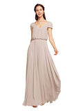 ALICEPUB V-Neck Bridesmaid Dresses with Sleeves Chiffon Long Prom Evening Formal Dress