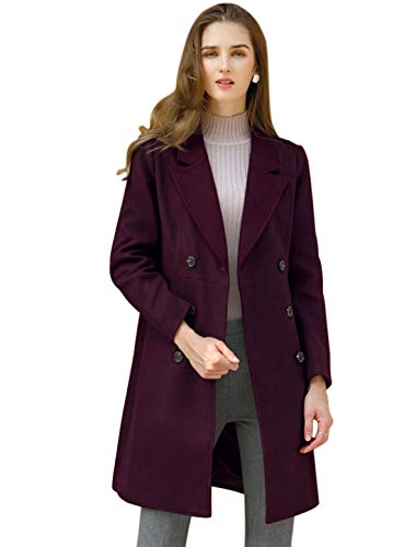 Allegra K Women's Notched Lapel Double Breasted Outwear Winter Long Coat