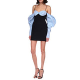 Women 's Casual Puff Sleeve Dress Fashion Contrast Color Off-Shoulder Skinny Short Dress | Original Brand