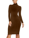 Women's Casual Long Sleeve Bodycon Sexy Turtleneck Midi Club Party Pencil Dresses