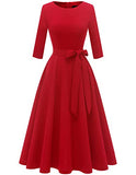 DRESSTELLS® Women's 50s Vintage Bridesmaid Cap-Sleeve Round Neck Swing Cocktail Party Dress