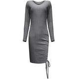 Women's Dress Sweet & Cute Dress Ladies Pullover Long Sleeve Autumn Solid Casual V Neck Sweatshirt Drawstring Dress Fancy Cocktail Dress Party Dress Maxi A-line Dress