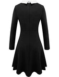 Women's Halloween Black Wednesday Addams Peter Pan Collar Long Sleeve Flare Skater Dress XS-XXL