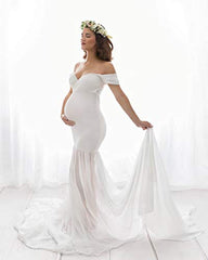 Off Shoulder Mermaid Chiffon Gown Maxi Photography Dress Baby Shower Photo Props Dress