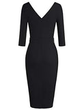 MUXXN Women's Classic Retro V Neck Half Sleeve Sheath Formal Juniors Dress