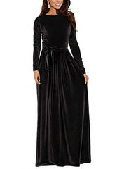 Zattcas Women's Elegant Velvet Long Sleeve Maxi Dress Winter Party Long Dress | Women's Casual Dresses