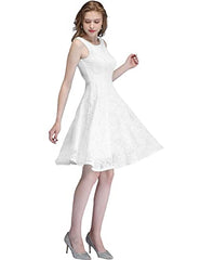 Women Floral Lace Bridesmaid Party Dress Short Cocktail Dress With Boatneck