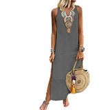 Hanging Dress Sleeveless Spring and Summer Women's v-Neck Cotton and Linen Split Long Skirt Beach Dress | Women's Work Dresses